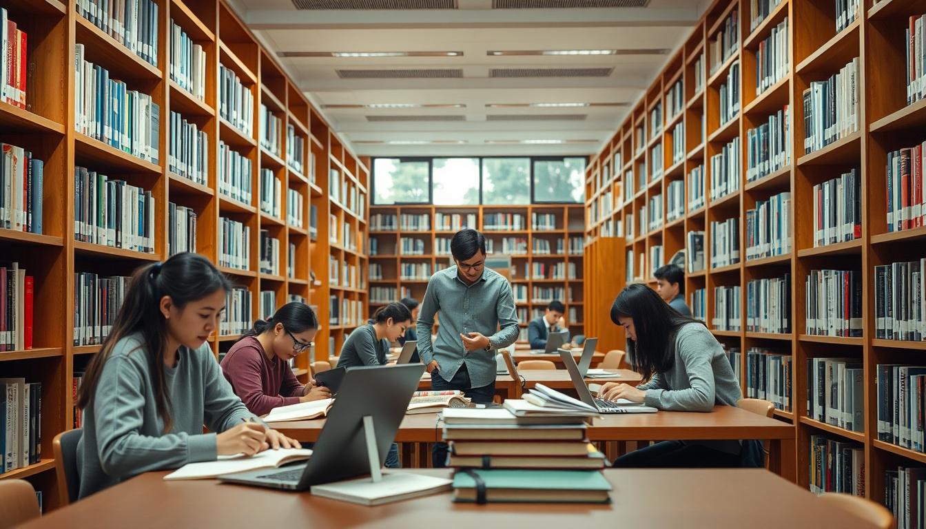 Students studying together in modern classroom
